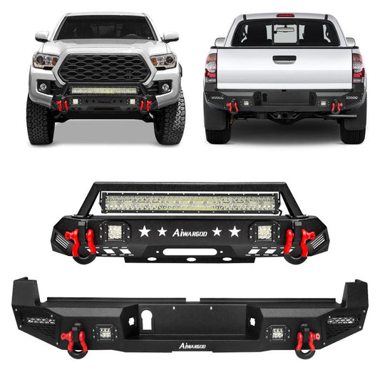 Front and Rear Bumper for 2016-2022 Toyota Tacoma with D-Rings & Winch Plate & LED Lights-1