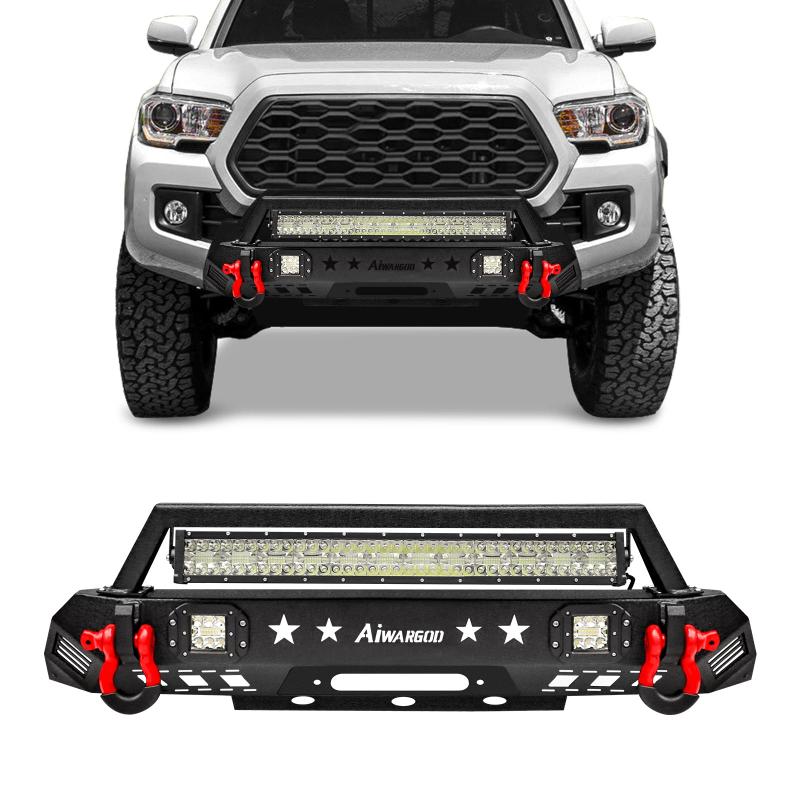 Front and Rear Bumper for 2016-2022 Toyota Tacoma with D-Rings & Winch Plate & LED Lights-2