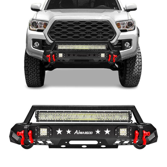 Front and Rear Bumper for 2016-2022 Toyota Tacoma with D-Rings & Winch Plate & LED Lights-2