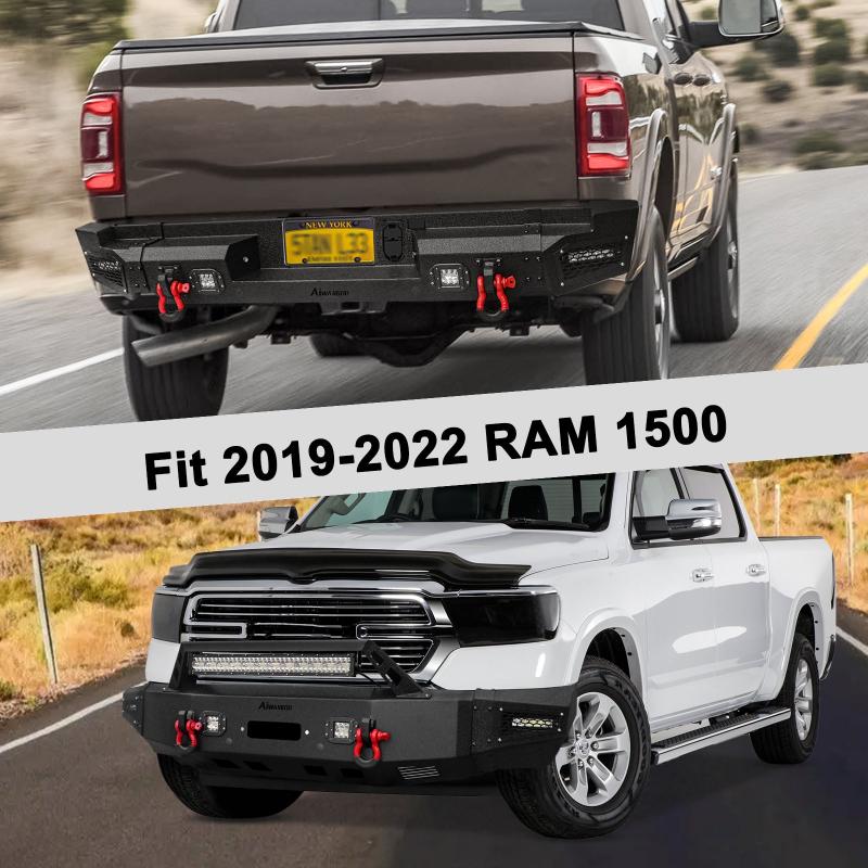 Front and Rear Bumper for 2019-2022 RAM 1500 Pickup with Winch Plate & LED Lights & Sensor Holes-12