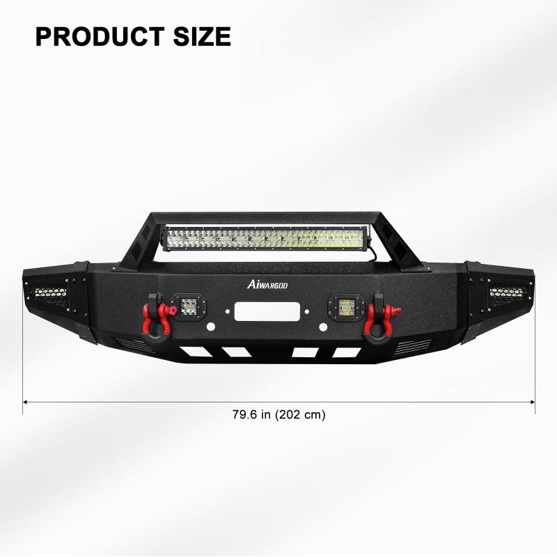 Front and Rear Bumper for 2019-2022 RAM 1500 Pickup with Winch Plate & LED Lights & Sensor Holes-4