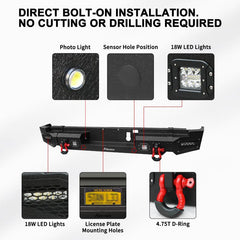 Front and Rear Bumper for 2019-2022 RAM 1500 Pickup with Winch Plate & LED Lights & Sensor Holes-7
