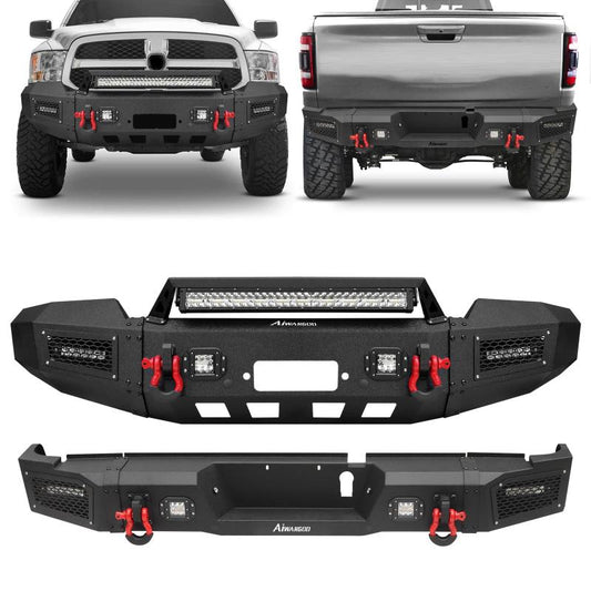 Front and Rear Bumper for 2019-2023 RAM 2500丨3500 with Winch Plate & LED lights & D-Rings & Sensor Holes-1