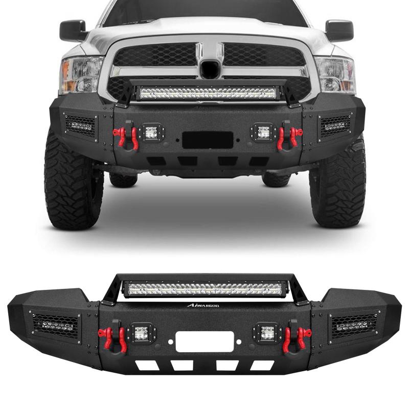 Front and Rear Bumper for 2019-2023 RAM 2500丨3500 with Winch Plate & LED lights & D-Rings & Sensor Holes-2