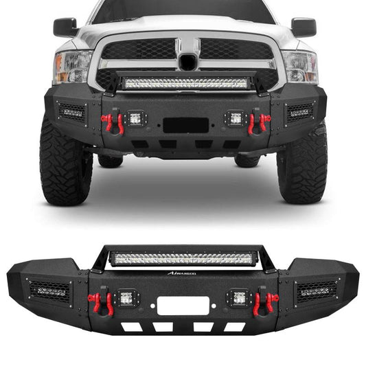 Front and Rear Bumper for 2019-2023 RAM 2500丨3500 with Winch Plate & LED lights & D-Rings & Sensor Holes-2