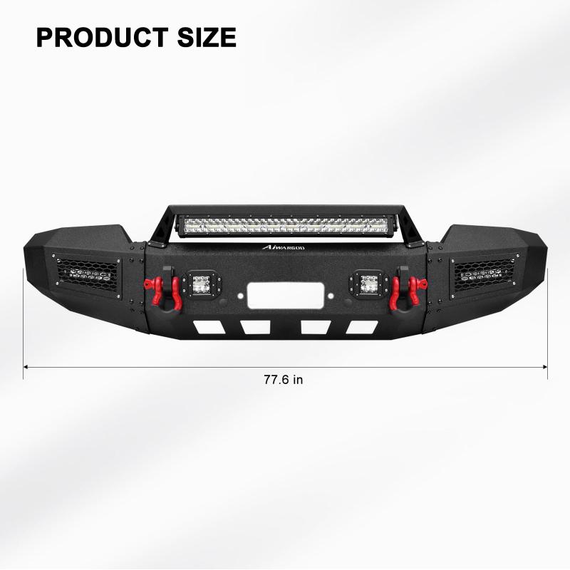Front and Rear Bumper for 2019-2023 RAM 2500丨3500 with Winch Plate & LED lights & D-Rings & Sensor Holes-3