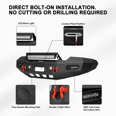 Front and Rear Bumper for 2019-2023 RAM 2500丨3500 with Winch Plate & LED lights & D-Rings & Sensor Holes