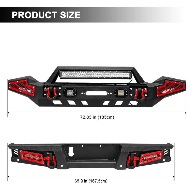 Front and Rear Bumper for 2020-2022 Jeep Gladiator JT with Winch Plate & LED Lights & D-Rings-2