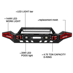 Front and Rear Bumper for 2020-2022 Jeep Gladiator JT with Winch Plate & LED Lights & D-Rings-3