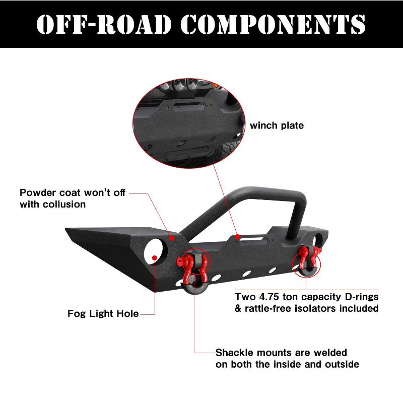 RestylingFactory JK Front Bumper With Winch Plate & OE Fog Light Holes For 07-18 Jeep Wrangler