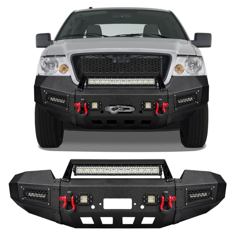 Heavy-duty Steel Front Bumper for 2004-2006 F150 with Winch Plate & LED Lights &Sensor Holes-01