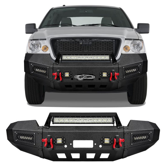 Heavy-duty Steel Front Bumper for 2004-2006 F150 with Winch Plate & LED Lights &Sensor Holes-01