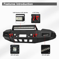 Heavy-duty Steel Front Bumper for 2004-2006 F150 with Winch Plate & LED Lights &Sensor Holes-03