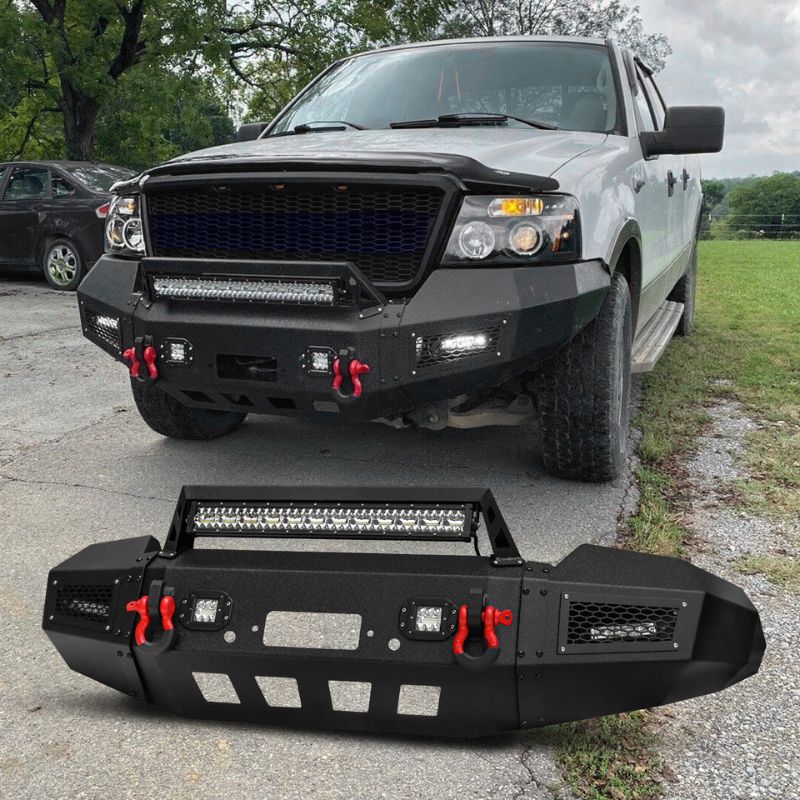 Heavy-duty Steel Front Bumper for 2004-2006 F150 with Winch Plate & LED Lights &Sensor Holes--04