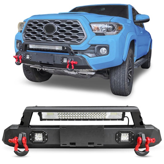 Heavy-duty Steel Front Bumper for 2016-2022 Toyota Tacoma with Licence Plate Holder & D-Rings & Winch Plate & LED Lights-1