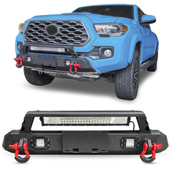 Heavy-duty Steel Front Bumper for 2016-2022 Toyota Tacoma with Licence Plate Holder & D-Rings & Winch Plate & LED Lights-1