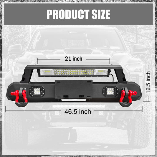 Heavy-duty Steel Front Bumper for 2016-2022 Toyota Tacoma with Licence Plate Holder & D-Rings & Winch Plate & LED Lights-2