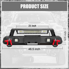 Heavy-duty Steel Front Bumper for 2016-2022 Toyota Tacoma with Licence Plate Holder & D-Rings & Winch Plate & LED Lights-2