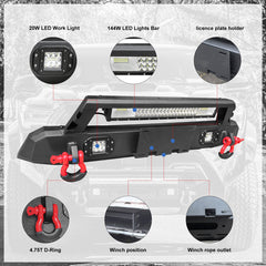 Heavy-duty Steel Front Bumper for 2016-2022 Toyota Tacoma with Licence Plate Holder & D-Rings & Winch Plate & LED Lights-3