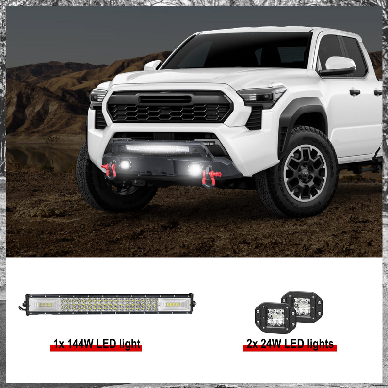 Heavy-dutySteelFrontBumperfor2016-2022ToyotaTacomawithLicencePlateHolder_D-Rings_WinchPlate_LEDLights-5