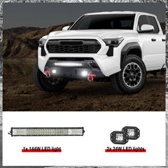 Heavy-dutySteelFrontBumperfor2016-2022ToyotaTacomawithLicencePlateHolder_D-Rings_WinchPlate_LEDLights-5