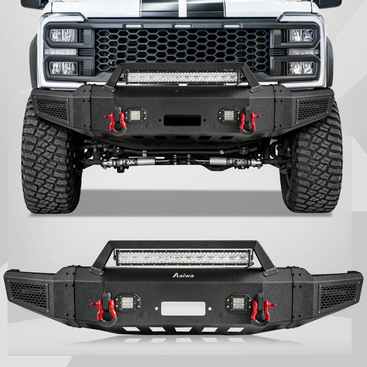 Heavy-duty Steel Front Bumper for 2023-2026 Ford F250F350F450 with Winch Plate & LED Lights & D-Rings & Sensor Holes-1