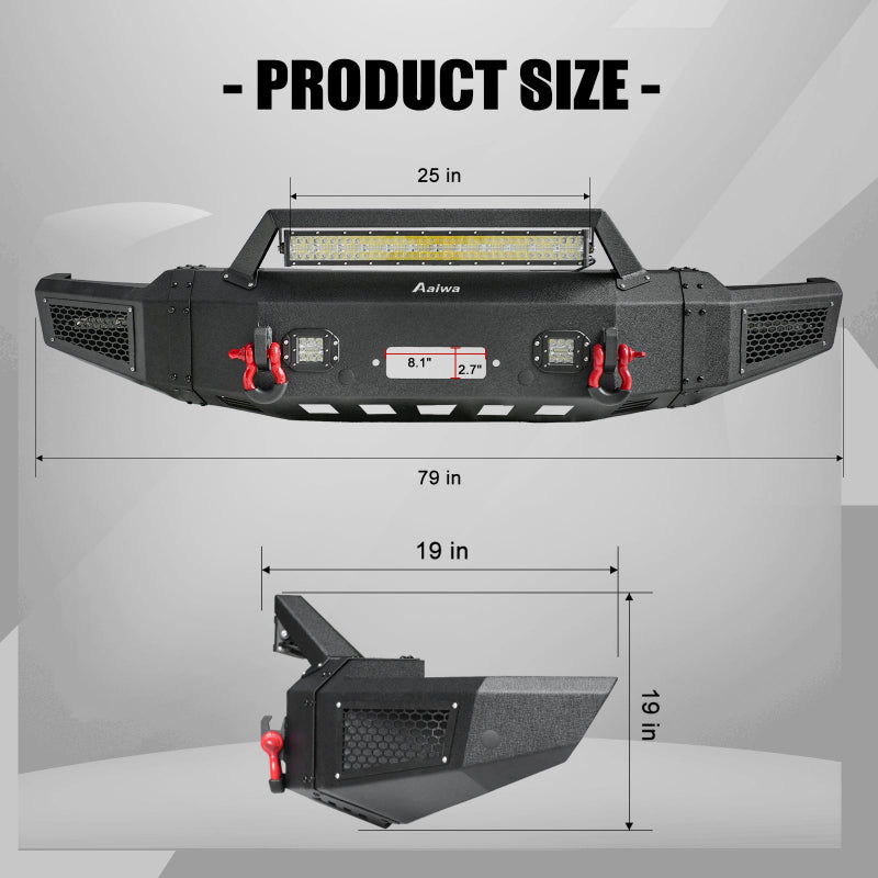 Heavy-duty Steel Front Bumper for 2023-2026 Ford F250F350F450 with Winch Plate & LED Lights & D-Rings & Sensor Holes-2