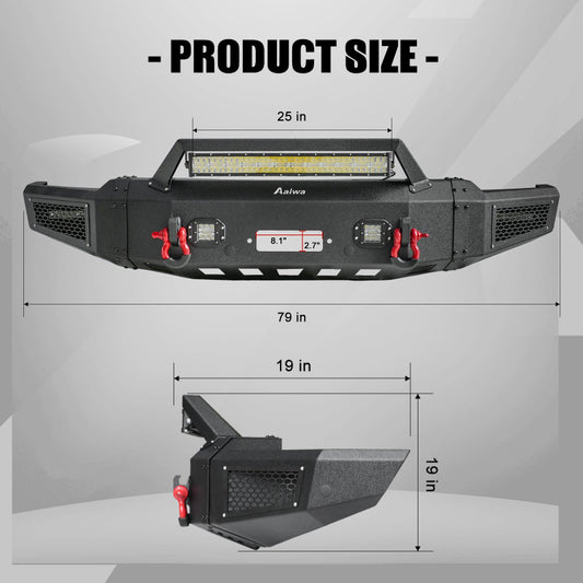 Heavy-duty Steel Front Bumper for 2023-2026 Ford F250F350F450 with Winch Plate & LED Lights & D-Rings & Sensor Holes-2