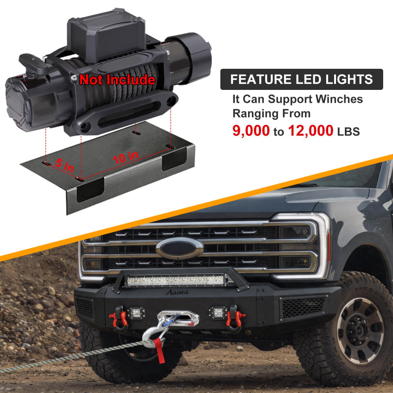 Heavy-duty Steel Front Bumper for 2023-2026 Ford F250F350F450 with Winch Plate & LED Lights & D-Rings & Sensor Holes-5