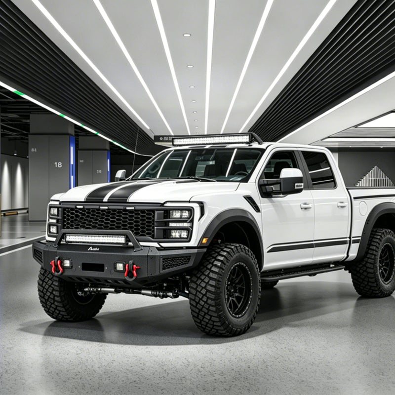 Heavy-duty Steel Front Bumper for 2023-2026 Ford F250F350F450 with Winch Plate & LED Lights & D-Rings & Sensor Holes-7
