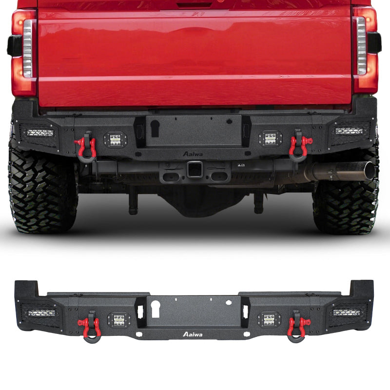 Heavy-duty Steel Rear Bumper for 2023-2026 F250F350F450 Super Duty With LED Lights & D-Rings & Sensor Holes-1
