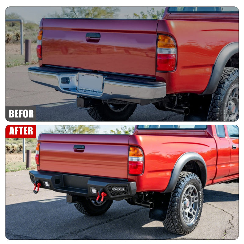 Heavy-duty Steel Rear Bumper for Toyota Tacoma 1995-2004 with LED Lights & D-Ring & Sensor Holes-7
