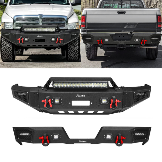 Heavy-duty Steel Front and Rear Bumper for 1994-2001 RAM 1500 and 1994-2002 RAM 2500丨3500 with LED lights & D-Rings & Sensor Holes
