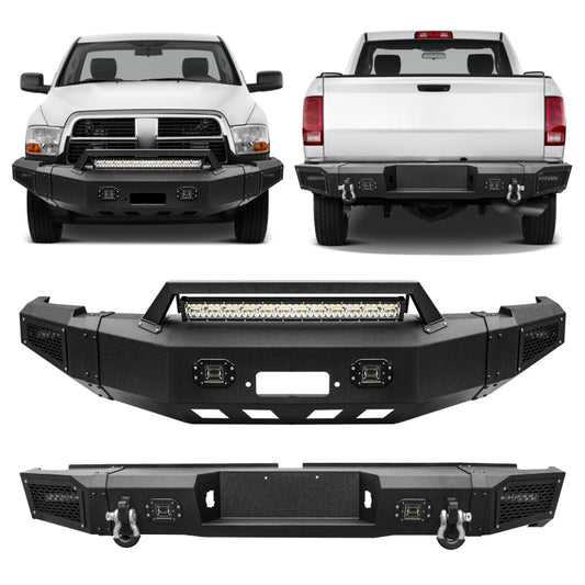 Heavy-duty Steel Front and Rear Bumper for 2010-2018 RAM 2500丨3500 with LED lights & D-Rings & Sensor Holes-1