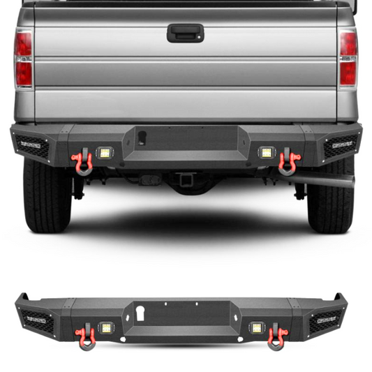 Heavy-duty Steel Rear Bumper for 2004-2006 Ford F150 with Sensor Holes & LED Lights & D-Rings-1