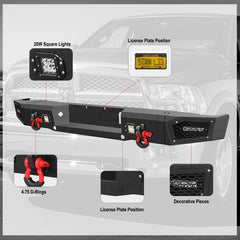 Heavy-duty Steel Rear Bumper for 2004-2006 Ford F150 with Sensor Holes & LED Lights & D-Rings-3