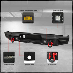 Heavy-duty Steel Rear Bumper for 2014-2021 Toyota Tundra with LED Lights & D-Rings & Sensor Holes-04