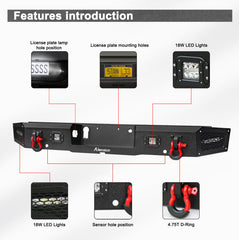 Heavy-duty Steel Rear Bumper for 2015-2023 Ford F150 with D-Rings & LED Lights-01