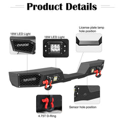 Rear Bumper for 1989-1995 Toyota Pickup with LED Lights & D-Rings & Sensor Holes-4