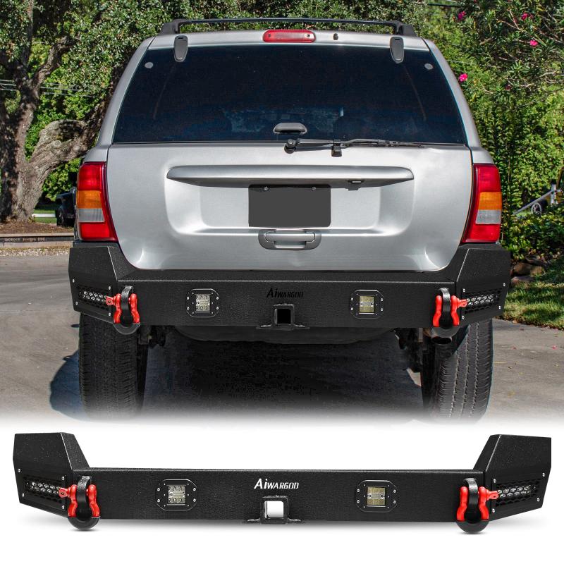 Rear Bumper for 1999-2004 Grand Cherokee WJ with LED Lights & D-rings-