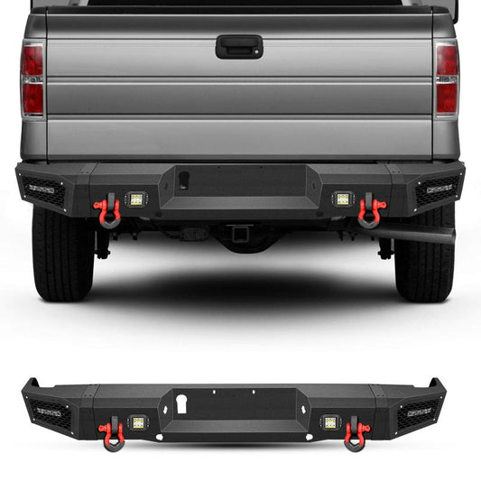 Rear Bumper for 2006-2014 Ford F150 with  Sensor Holes & LED Lights & D-Rings-1