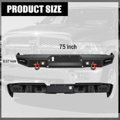 Rear Bumper for 2006-2014 Ford F150 with  Sensor Holes & LED Lights & D-Rings-2