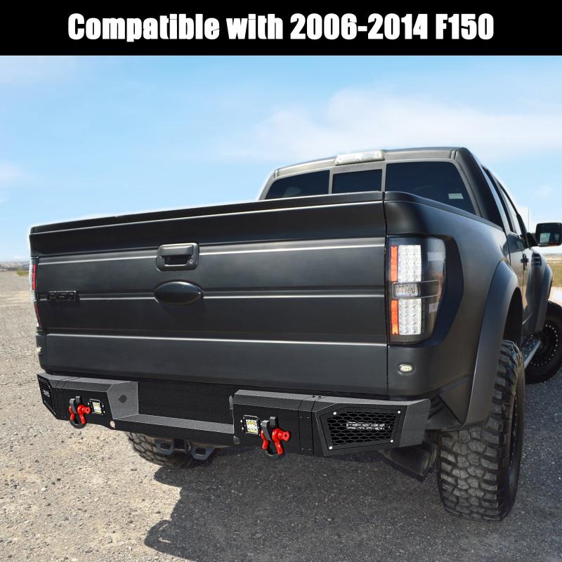 Rear Bumper for 2006-2014 Ford F150 with  Sensor Holes & LED Lights & D-Rings-5