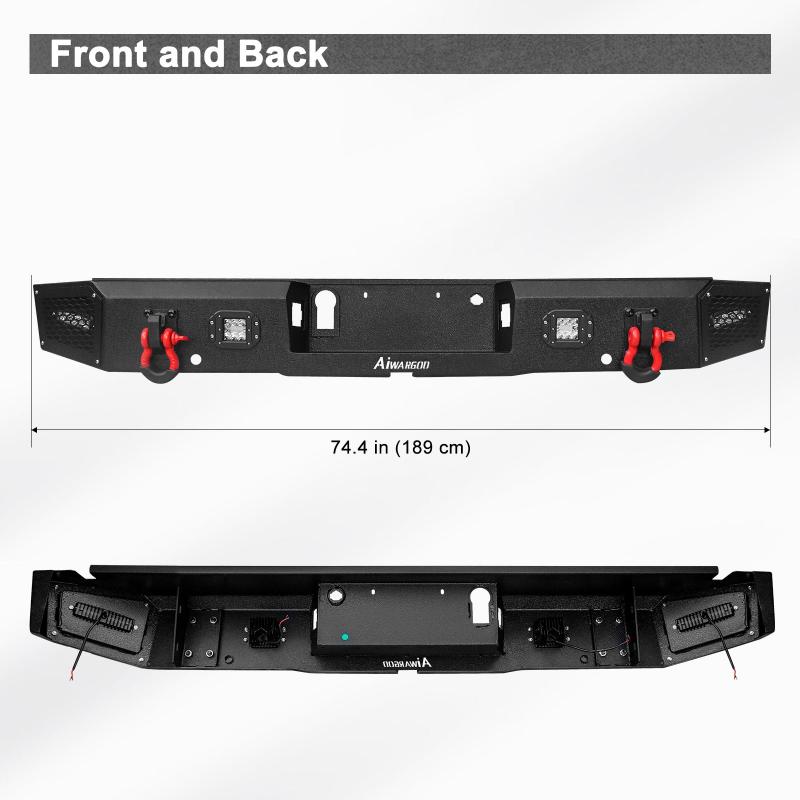 Rear Bumper for 2015-2023 Ford F150 with D-Rings & LED Lights-2