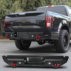 Rear Bumper for 2015-2023 Ford F150 with D-Rings & LED Lights-4