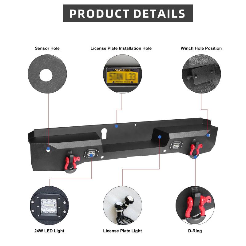 Rear Bumper for 2022-2024 Toyota Tundra with D-ring & LED Lights & Sensor Holes-3