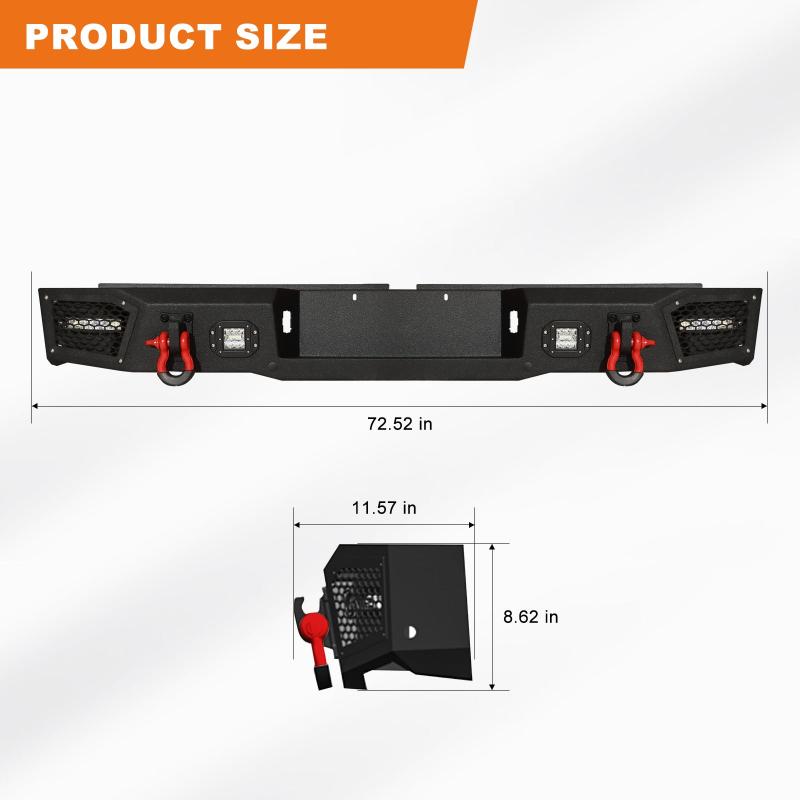 Rear Bumper Compatible with 2000-2006 Toyota Tundra with LED Lights & D-Rings-4