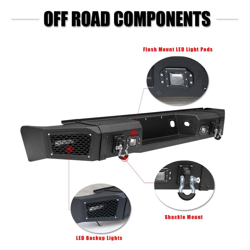 Rear Bumper Compatible with 2007-2013 Chevrolet Silverado 1500 / GMC Sierra 1500 with Sensor Holes and LED Lights-4