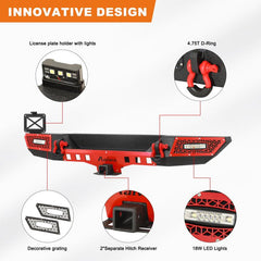 Rear Bumper for 2007-2018  Jeep Wrangler JKJKU with D-Rings & LED Lights-003