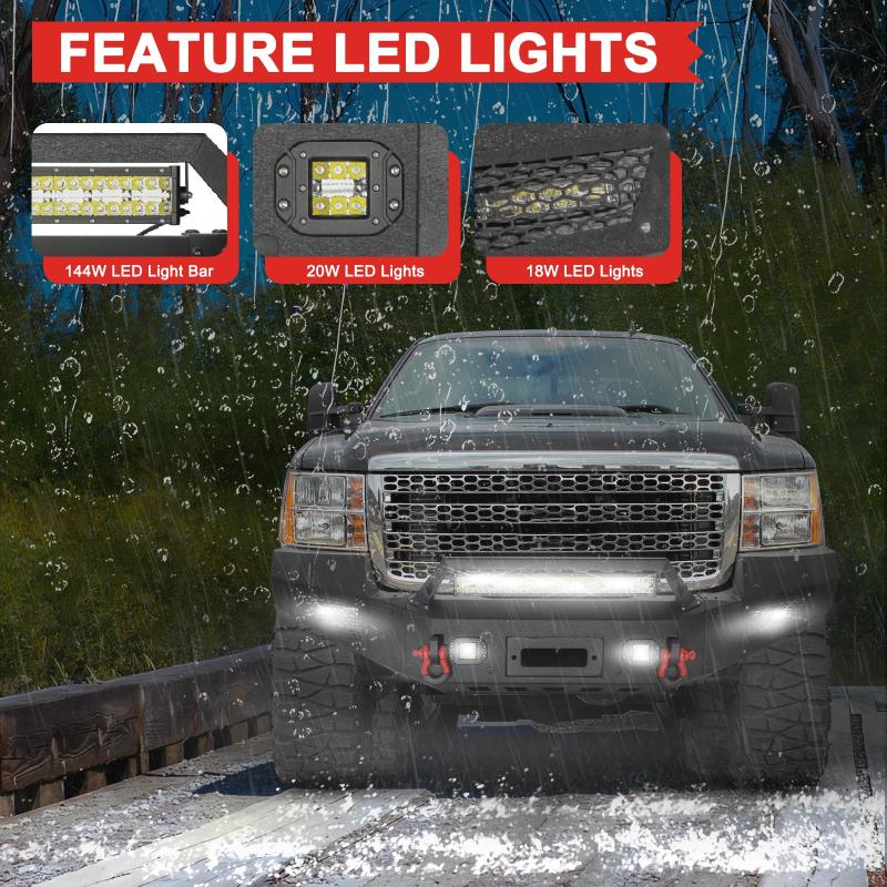 Steel GMC Front Bumper For 2011-2014 GMC Sierra 2500HD/3500HD with Spotlights Bar-3